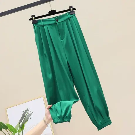 绿色冰丝西装阔腿裤子女夏季薄款2023新款夏装雪纺哈伦萝卜休闲裤商品大图