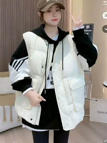 2023秋冬新款欧货大口袋羽绒棉马甲女欧洲站时尚洋气加厚外套潮款商品大图