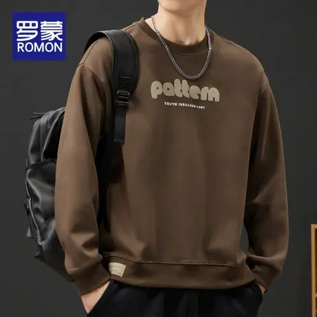 罗蒙潮牌卫衣男士2023新款秋冬款男孩子衣服秋季圆领长袖加绒上衣商品大图