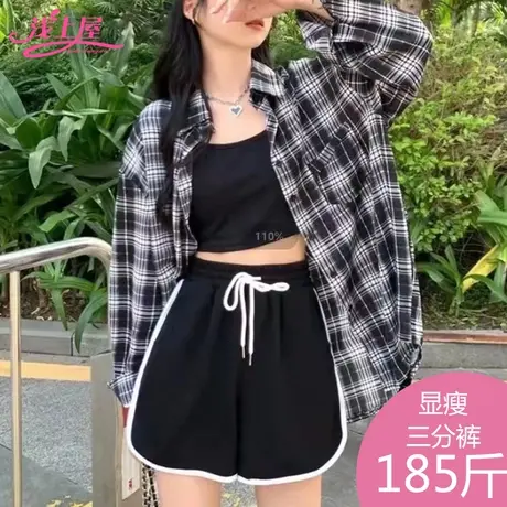 运动短裤初中女夏季外穿中腰高中生休闲家居直筒裤显瘦阔腿三分裤图片
