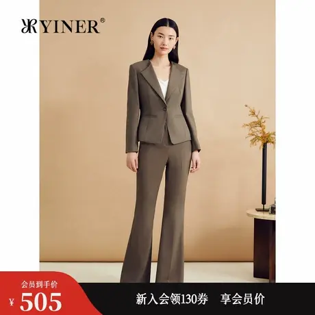 YINER音儿秋季绵羊毛法式微喇长裤职场通勤休闲裤商品大图