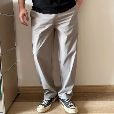 大依无忧春夏大码男装简约灰绿色胖人加肥加大男士宽松直筒休闲裤商品大图