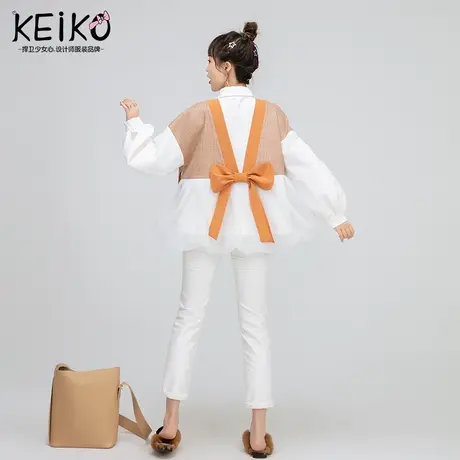 蝴蝶结饰白色衬衫女设计感小众2023秋装韩系休闲假两件上衣娃娃衫商品大图