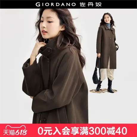 佐丹奴毛呢外套女复古美拉德风立领插肩袖长款毛呢大衣女18374218商品大图