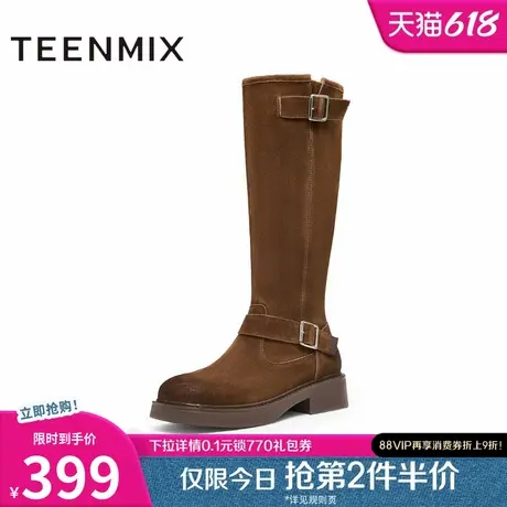 天美意复古厚底西部靴骑士靴长靴女高筒时装靴冬新款KQZ08DG4图片