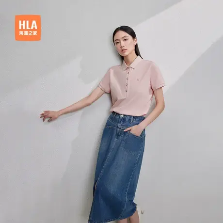HLA/海澜之家自在唤我lady短袖POLO衫夏新款通勤职业刺绣上衣女装商品大图