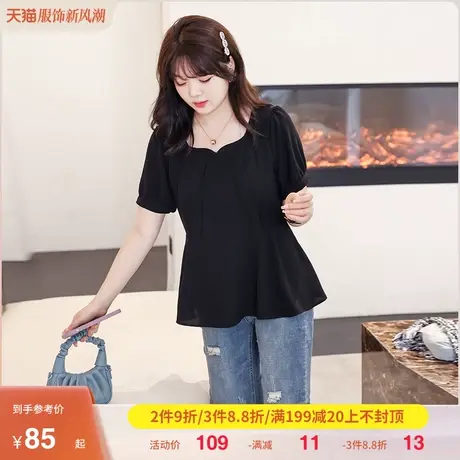 绮娑胖妹妹衬衫2023夏装洋气小衫遮肚子显瘦大码短袖女雪纺衫上衣图片