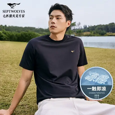 七匹狼正品圆领短袖T恤衫男装2025夏季超火爆款凉感白色黑色上衣图片