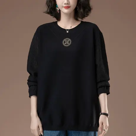 秋冬季新款针织衫女加肥加大码女装宽松中年妈妈休闲遮肚显瘦毛衣商品大图