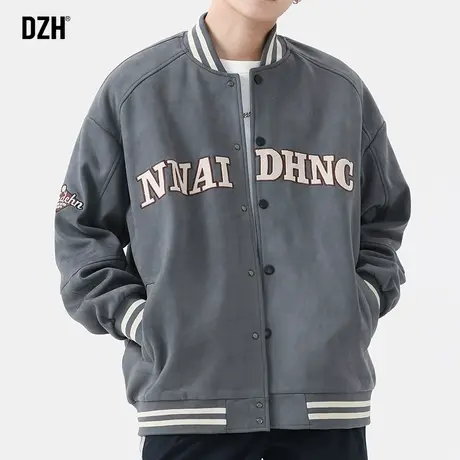 男士麂皮绒棒球服男款外套春秋款刺绣上衣宽松飞行员夹克2023新款商品大图