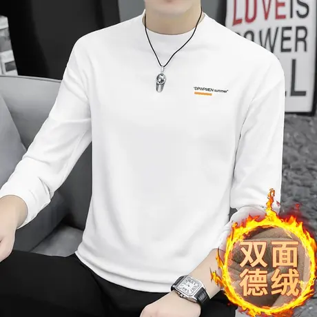 德绒卫衣男2023新款秋冬款保暖无帽上衣服宽松潮流双面绒长袖t恤商品大图