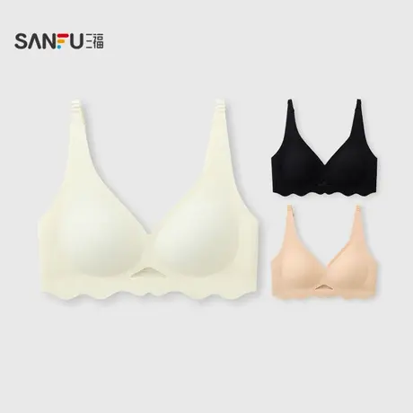 三福 中薄杯无钢圈聚拢文胸 竖条深V领显瘦软支撑内衣女504503商品大图