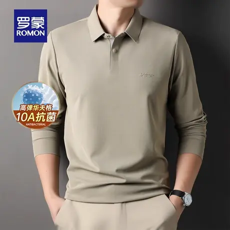罗蒙男士长袖T恤2025秋季新款纯色简约POLO衫通勤必备休闲套头衫商品大图