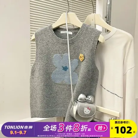 唐狮2025秋冬毛衣女清新花朵圆领套头马甲春秋外穿高级感百搭背心商品大图