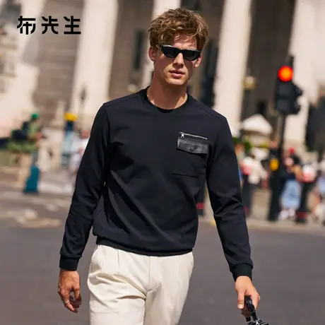 MrBu布先生时尚贴袋圆领上衣男2025年秋新款不易变形卫衣PT16755商品大图