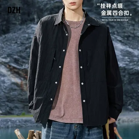 男士早秋户外薄款外套男款2025新款长袖衬衫黑色上衣衬衣开衫外搭商品大图