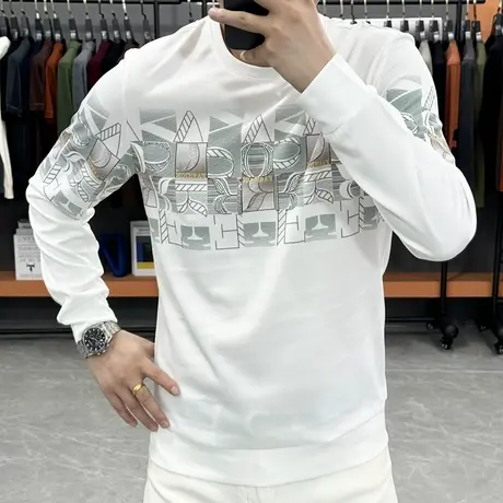 圆领卫衣男2025秋季新款欧版印花烫钻长袖T恤打底衫潮牌男装上衣商品大图