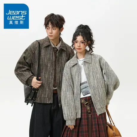 N5真维斯外套男2025新款秋季美式潮牌复古宽松上衣情侣装春秋夹克图片