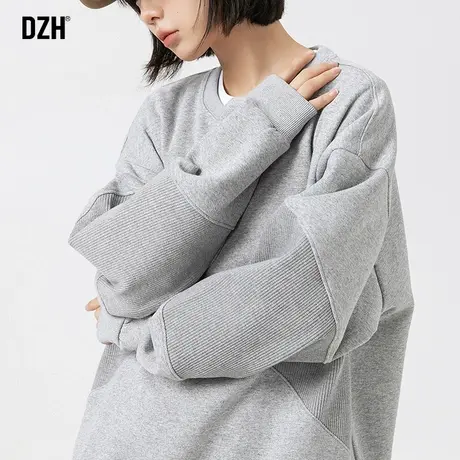 情侣款重磅卫衣男圆领春秋季潮牌男装2023新款灯芯绒拼接上衣宽松商品大图