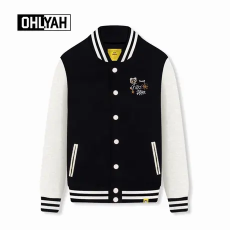 Ohlyah品牌趣味小熊英文印花棒球服男女同款情侣学院风卫衣外套潮商品大图
