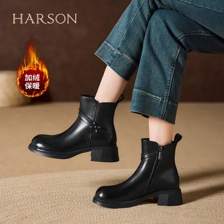 Harson/哈森真皮短靴马丁靴女25冬季冬款爆款单靴加绒保暖时装靴图片