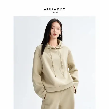 玖姿安娜蔻慵懒松弛感H型休闲宽松连帽运动卫衣女2026春季新款图片