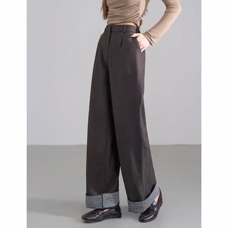 唐狮秋冬季女休闲长裤仿牛仔加绒西裤女裤宽松时尚职场通勤TD图片