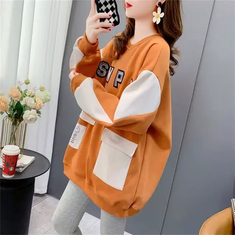 设计感字母拼接卫衣女秋冬2022爆款新款宽松慵懒风加绒加厚外套潮商品大图