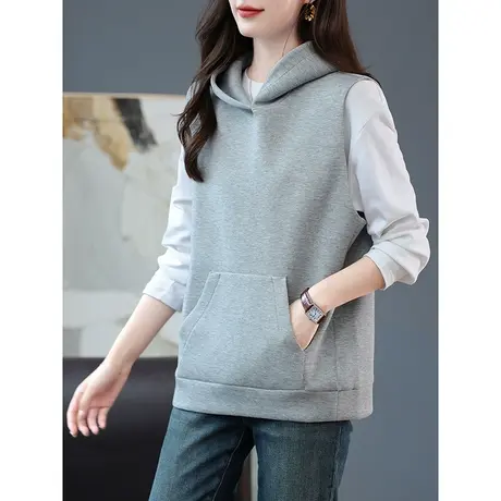 宝诗黎连帽宽松棉质马甲背心2023秋季新款时尚搭配上衣女休闲百搭商品大图