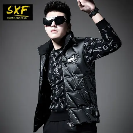 SXF圣希梵羽绒马甲男潮 2022冬季新款绣标立领保暖男式马夹坎肩男商品大图