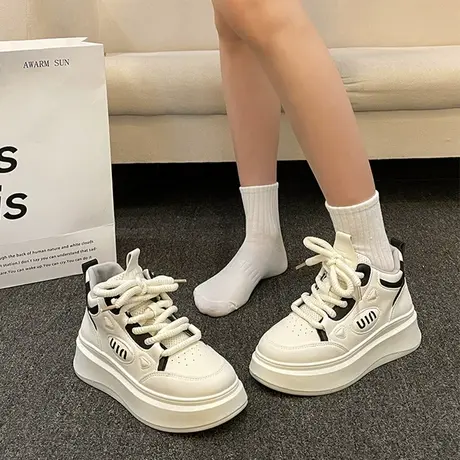 小白鞋女2023年新款爆款秋季网红超火运动板鞋厚底百搭高帮帆布鞋商品大图