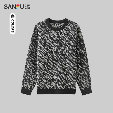 三福2023冬男士潮流项链织法毛衣 时尚街头宽松圆领上衣477960商品大图