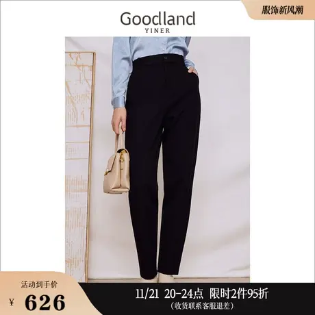 Goodland美地女装2023秋季显瘦时尚哈伦小脚锥形肌理休闲裤商品大图