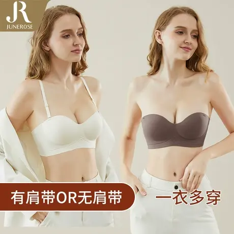 六月玫瑰内衣女小胸聚拢性感抹胸无肩带文胸纯欲无痕加厚胸罩新款商品大图