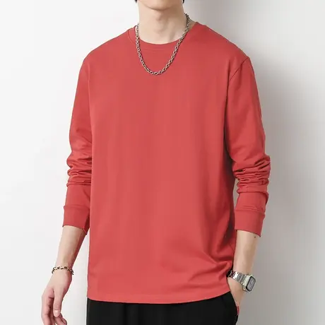 重磅纯棉长袖t恤男装2024新款秋季纯色上衣服内搭打底衫全棉体恤图片