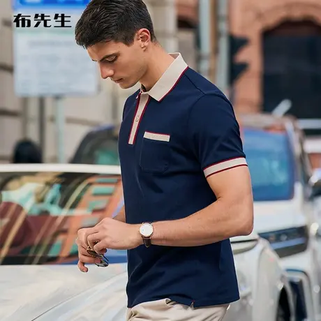 MrBu布先生纽扣复古polo衫夏新款男士翻领短袖学院风AT12083商品大图