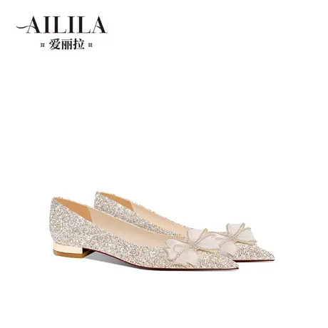 爱丽拉平底结婚鞋女2024新款春季香槟色新娘鞋不累脚禾秀婚纱两穿商品大图