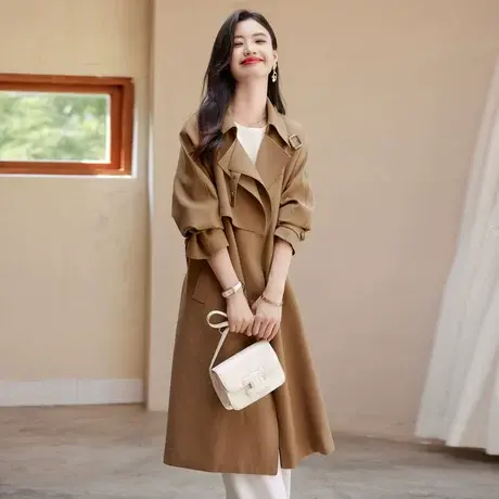 时尚气质长风衣外套秋季新款女士温柔显瘦高端宽松长款上衣商品大图