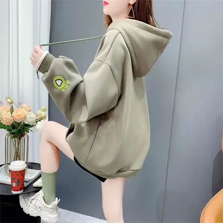加绒加厚小个子连帽卫衣女秋冬2022新款宽松刺绣学生百搭上衣外套图片
