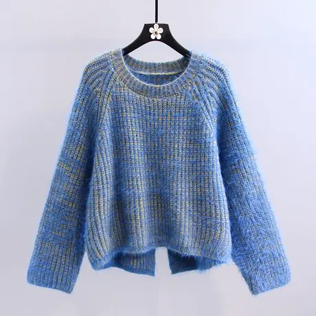 日系慵懒风设计感毛衣女秋冬2023新款宽松外穿加厚套头针织上衣图片