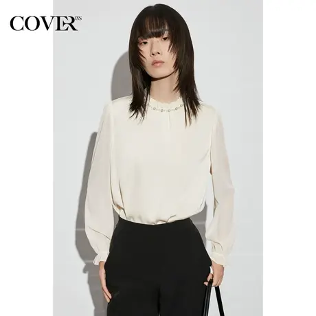 COVER2023春季木耳边立领手工钉珠衬衫图片
