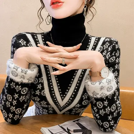 欧货高领打底衫女秋冬加绒加厚保暖内搭毛衣修身显瘦气质针织上衣商品大图