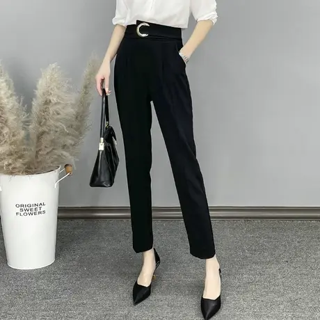 2023春季新款职业OL九分裤女百搭时尚烟管裤女神范高腰圆环西装裤商品大图