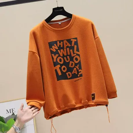 秋装外套2023新款抽绳宽松字母印花贴标休闲百搭圆领卫衣女长袖潮图片