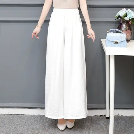 文艺复古高腰阔腿裤女夏季薄款宽松垂感松紧腰大甩裤简约气质百搭图片