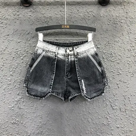 欧货烟灰色辣妹牛仔超短裤女潮23夏季新款高腰显瘦个性口袋直筒裤图片