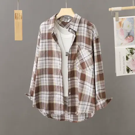 长袖格子衬衫外套女春秋2022新款爆款宽松休闲小个子学生衬衣开衫图片