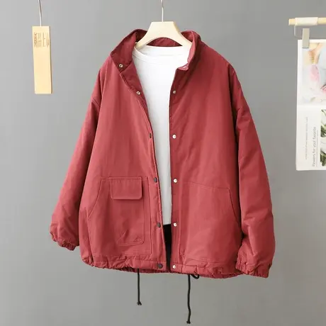 2023年冬季新款半高领夹棉厚外套女装宽松棉衣高级感纯色棉服棉袄图片