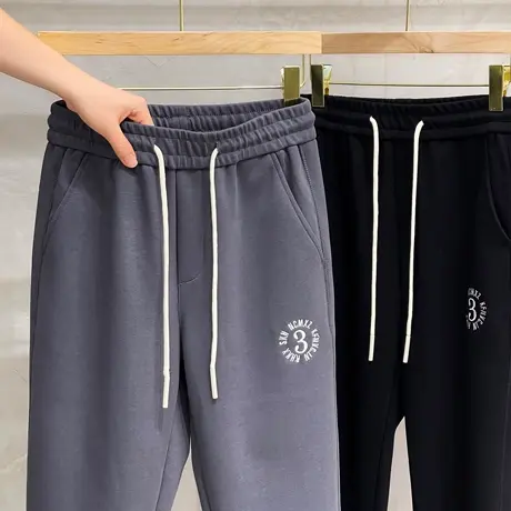 2023新款卫裤男春秋季宽松束脚抽绳黑色运动裤休闲裤男装潮牌长裤商品大图