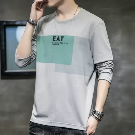 男款春天潮牌印花长袖打底衫春秋款男生纯棉痞帅圆领T恤春季上衣商品大图